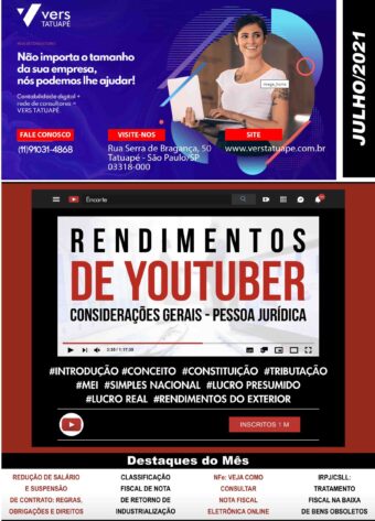 DESTAQUES DO MÊS Redução de Salário e Suspensão de Contrato: Regras, Obrigações e Direitos. Classificação Fiscal de Nota de Retorno de Industrialização Nfe: Veja Como Consultar Nota Fiscal Eletrônica Online IRPJ/CSLL: Tratamento Fiscal na Baixa de Bens Obsoletos.